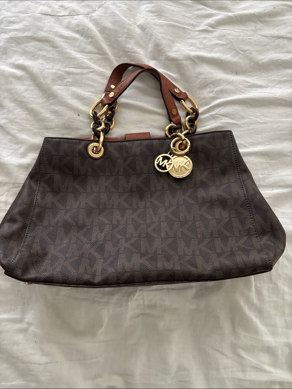 Michael Kors Dark Brown MK Signature Tote with Gold Hardware
